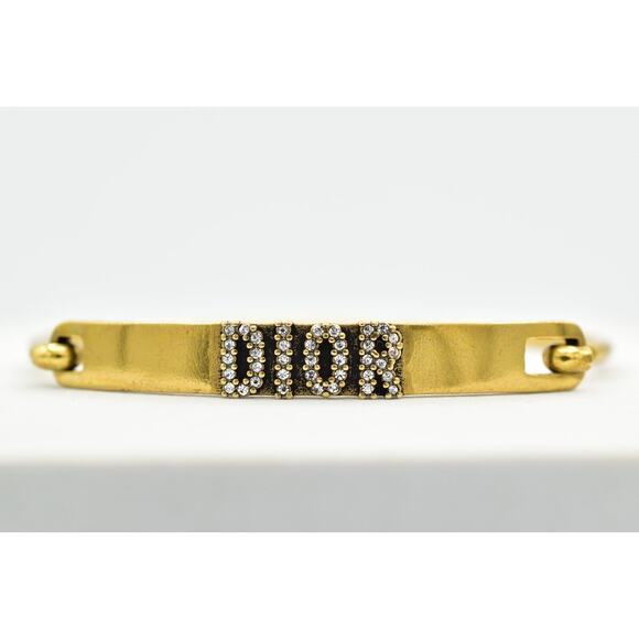 Christian Dior Vintage Revolution Crystal Bangle Bracelet Antiqued Gold Y2K
